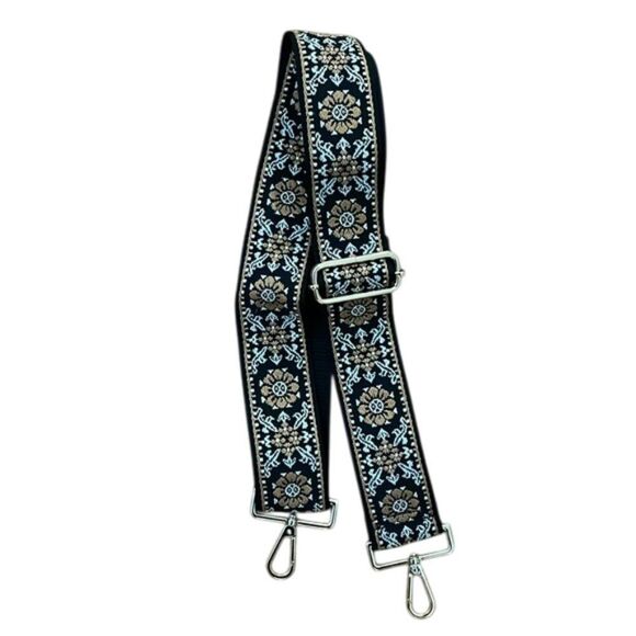 Black Floral Tapestry Adjustable Purse Bag 2" Replacement Strap Boho - Picture 1 of 7
